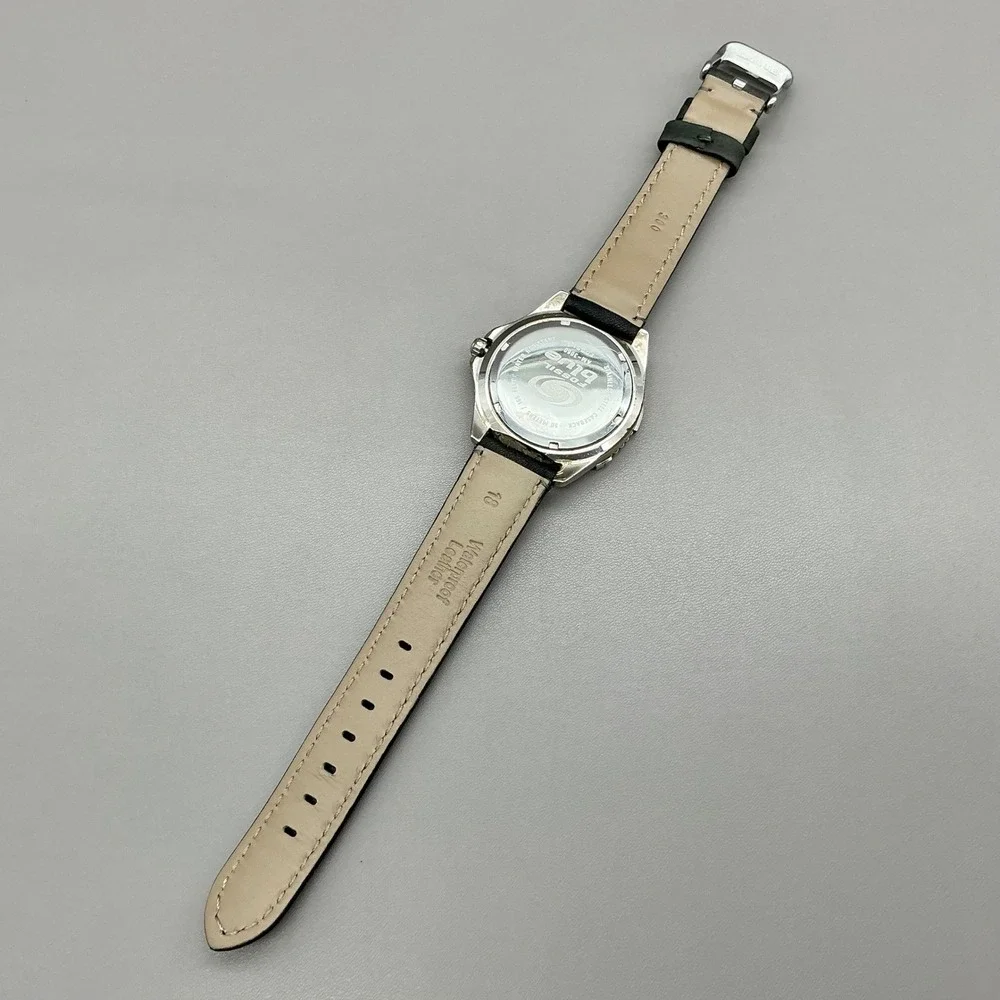 Fossil Watch Mens Silver Tone Blue Dial Black Leather Band AM-3060 NEW BATTERY